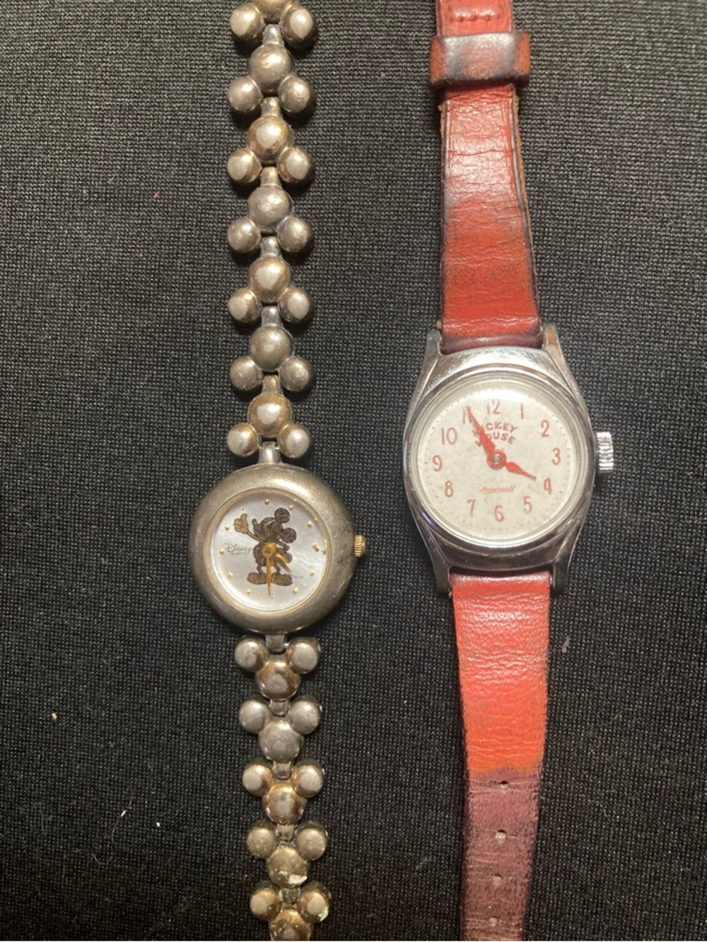 Vintage Mickey Mouse Watch with Red Leather Strap